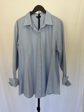 Light Blue Herringbone Tunic Button Down Shirt  | Size XL